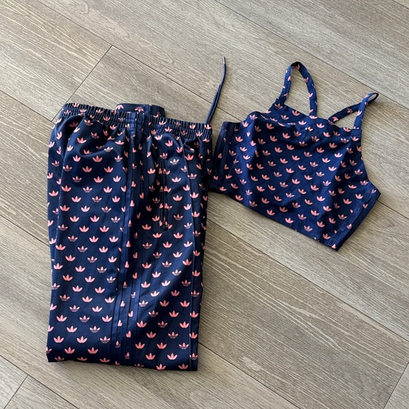adidas Pants - Adidas Firebird Monogram RARE Dark Blue and Pink Patterned Set